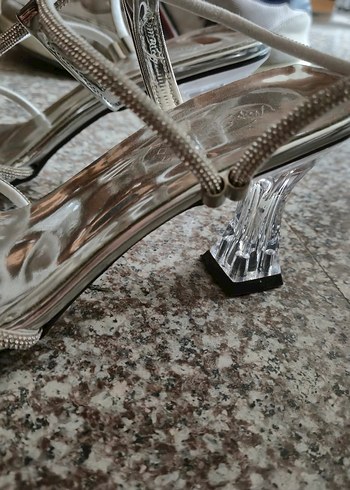 Pembe Potin Şeffaf Topuklu Kadın Ayakkabı - Görsel 4