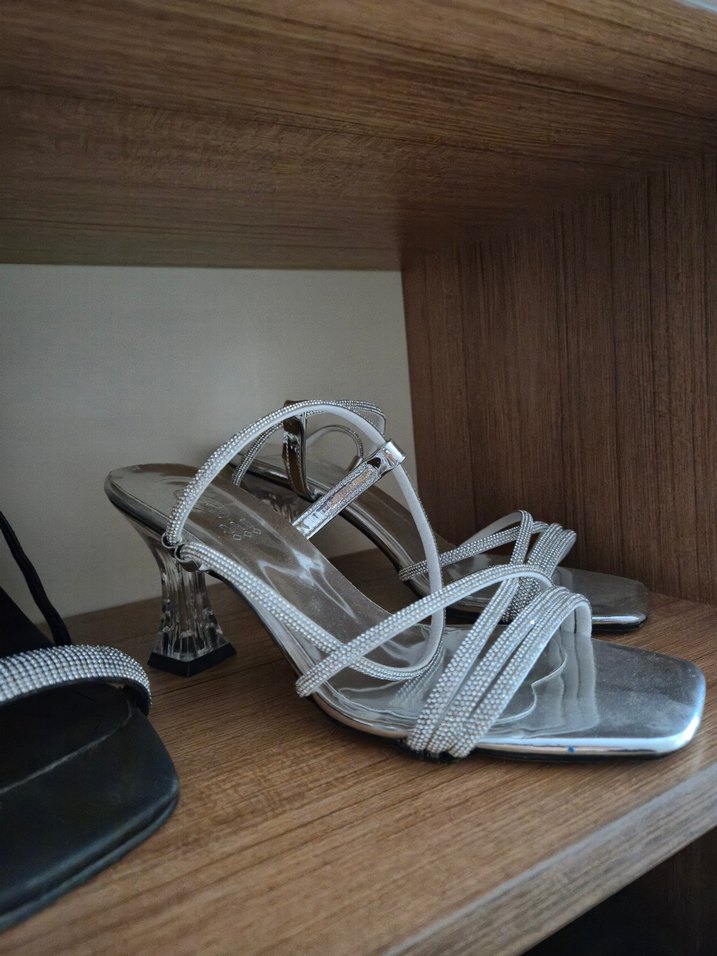 Pembe Potin Şeffaf Topuklu Kadın Ayakkabı - Görsel 3