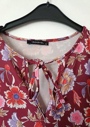 Trendyol & Milla Bordo Çiçek Desenli Bohem Midi Elbise