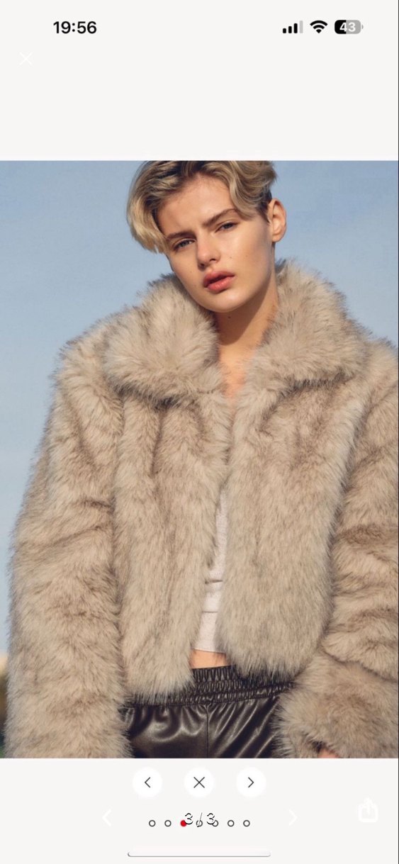 Bej Kısa Suni Kürk Ceket - H&M - Görsel 3