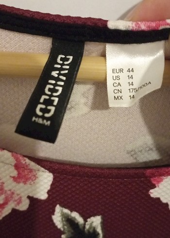 H&M Bordo Çiçekli Kısa Kollu Midi Elbise