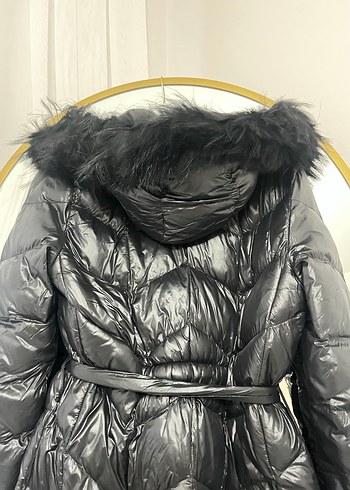 Kürk Detaylı Siyah Uzun Kadın Kışlık Mont - Görsel 7