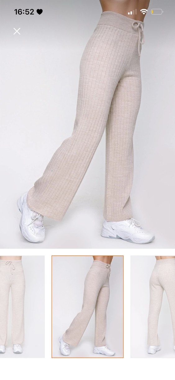 Bej Rahat Örgü Kadın Pantolon - Görsel 2