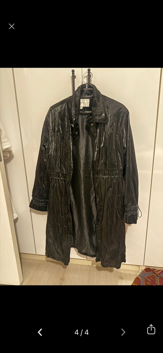 Siyah Deri Uzun Kadın Mont - Görsel 3