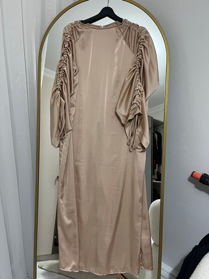 Drapeli Çok Renkli Uzun Kadın Elbise - Görsel 2