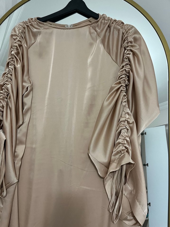 Drapeli Çok Renkli Uzun Kadın Elbise - Görsel 3