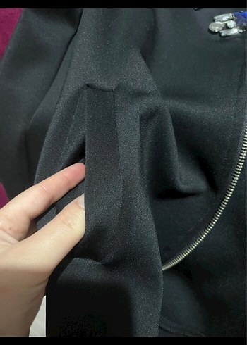 Payet İşlemeli Siyah Midi Ceket - Görsel 4