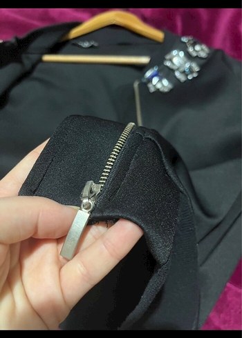 Payet İşlemeli Siyah Midi Ceket - Görsel 6