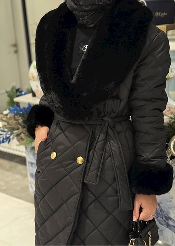 Füme Kürklü Uzun Kadın Kaban - Görsel 2