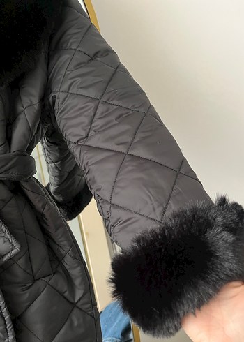 Füme Kürklü Uzun Kadın Kaban - Görsel 3