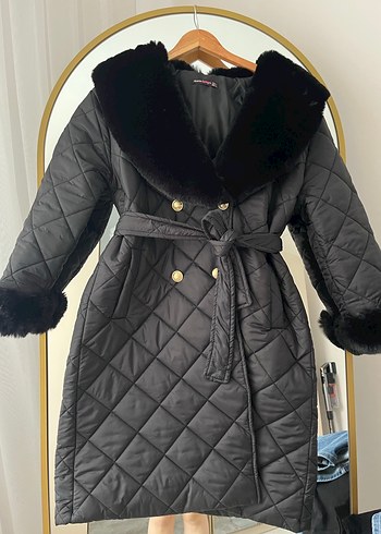 Füme Kürklü Uzun Kadın Kaban - Görsel 5