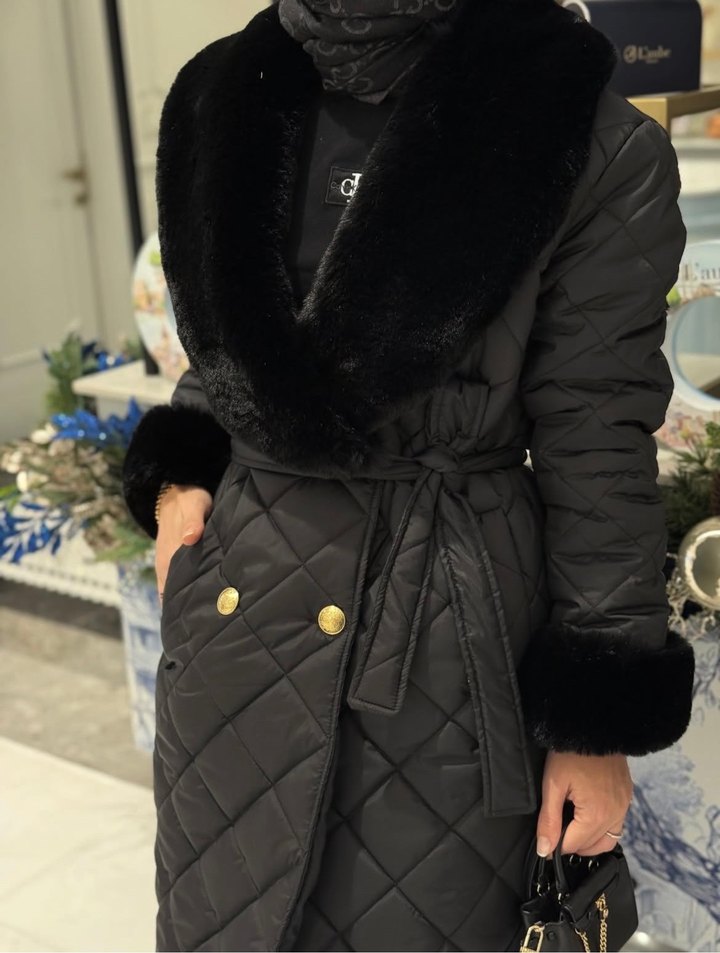 Füme Kürklü Uzun Kadın Kaban - Görsel 2