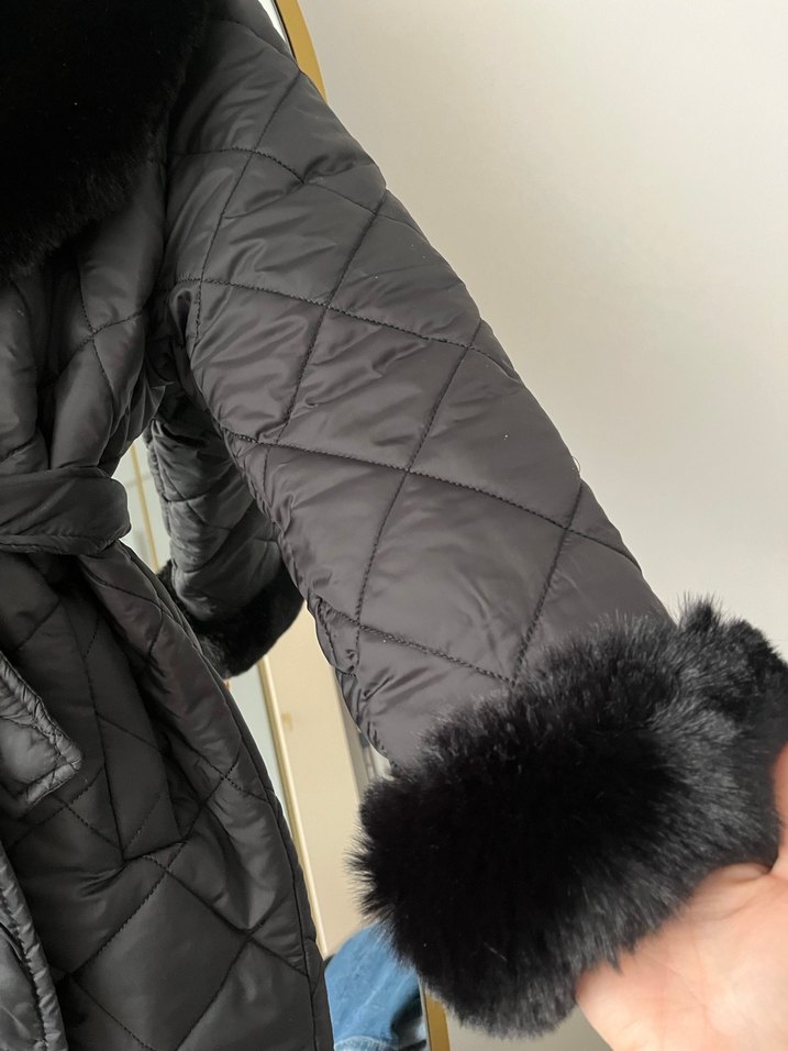 Füme Kürklü Uzun Kadın Kaban - Görsel 3