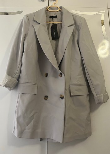 Gri Düğmeli Kadın Blazer Ceket