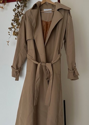 Bej Uzun Kemerli Kadın Trençkot - Görsel 2
