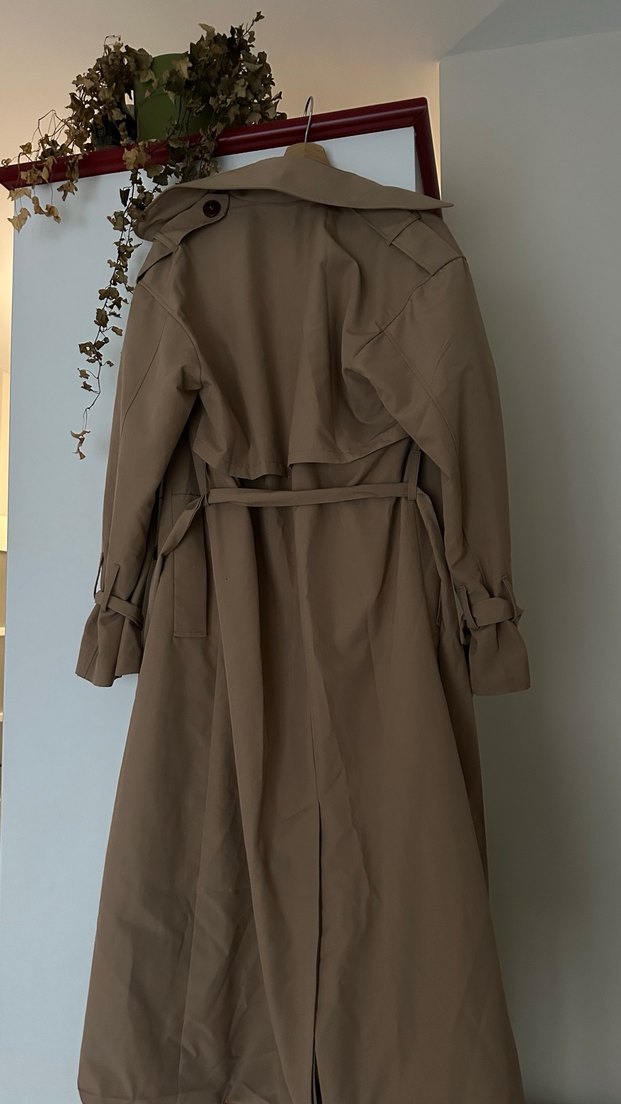 Bej Uzun Kemerli Kadın Trençkot - Görsel 3