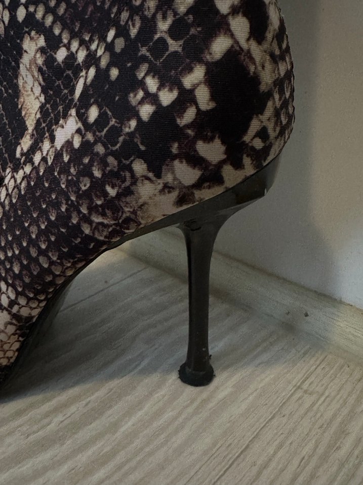 Kahverengi Yılan Desenli Stiletto Topuklu Deri Bot - Görsel 2