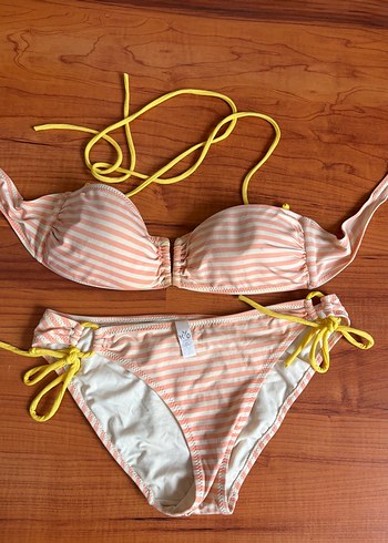 Çizgili Pembe İpli Kadın Bikini