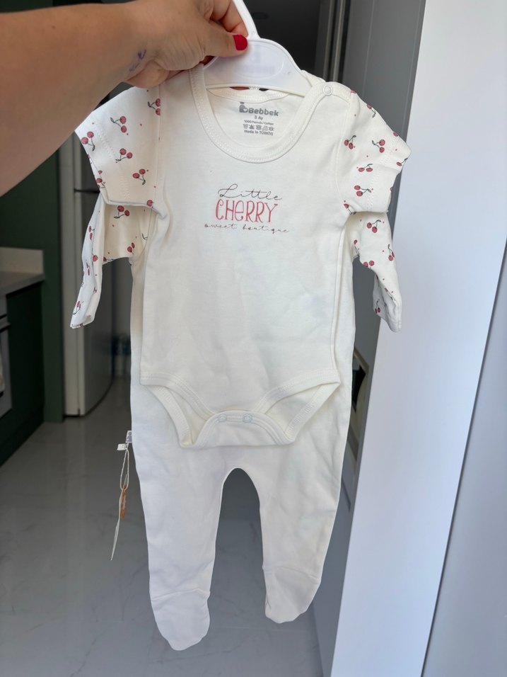 Sıfır Kız bebek tulum bady şapka üçlü set - Görsel 2