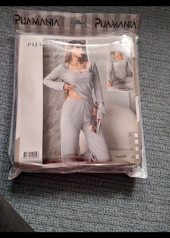 Gri Uzun Kollu crop pijama takimi
