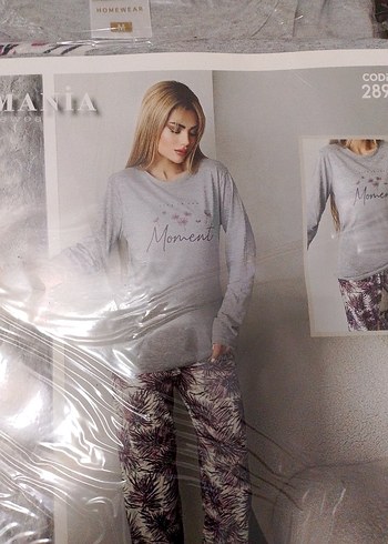Gri Desenli Kadın Pijama Takımı Uzun Kollu SM uyumlu - Görsel 2