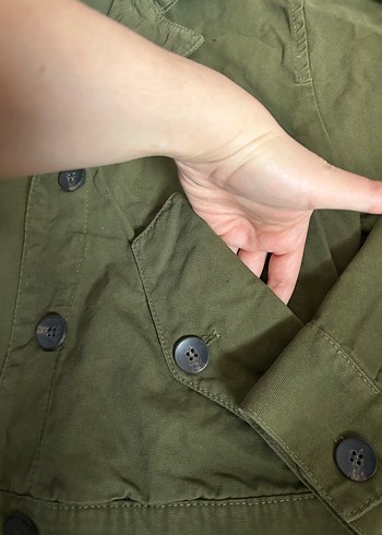 Düğmeli Keten Kadın Haki Ceket - Görsel 4