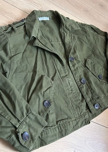 Düğmeli Keten Kadın Haki Ceket - Görsel 2