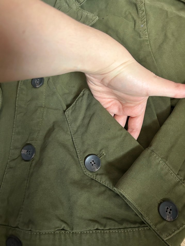 Düğmeli Keten Kadın Haki Ceket - Görsel 4