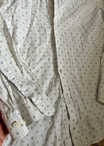 Düğmeli Beyaz Keten Erkek Gömlek - Görsel 4