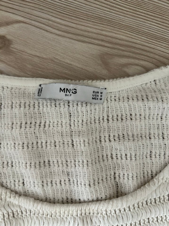 Kadın Beyaz Örgü Keten Kolsuz Bluz - Görsel 2