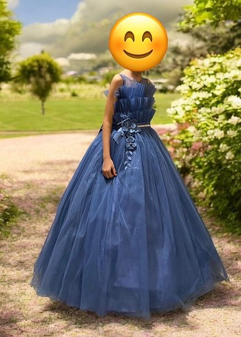 Navy Straplez Fırfırlı Kız Çocuk Elbise - Görsel 8