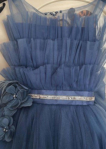 Navy Straplez Fırfırlı Kız Çocuk Elbise - Görsel 2