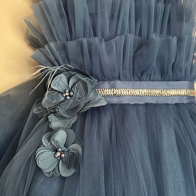 Navy Straplez Fırfırlı Kız Çocuk Elbise - Görsel 3