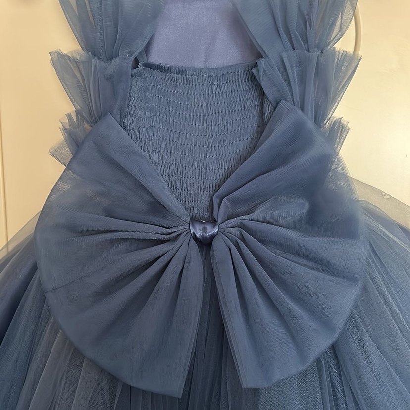 Navy Straplez Fırfırlı Kız Çocuk Elbise - Görsel 5