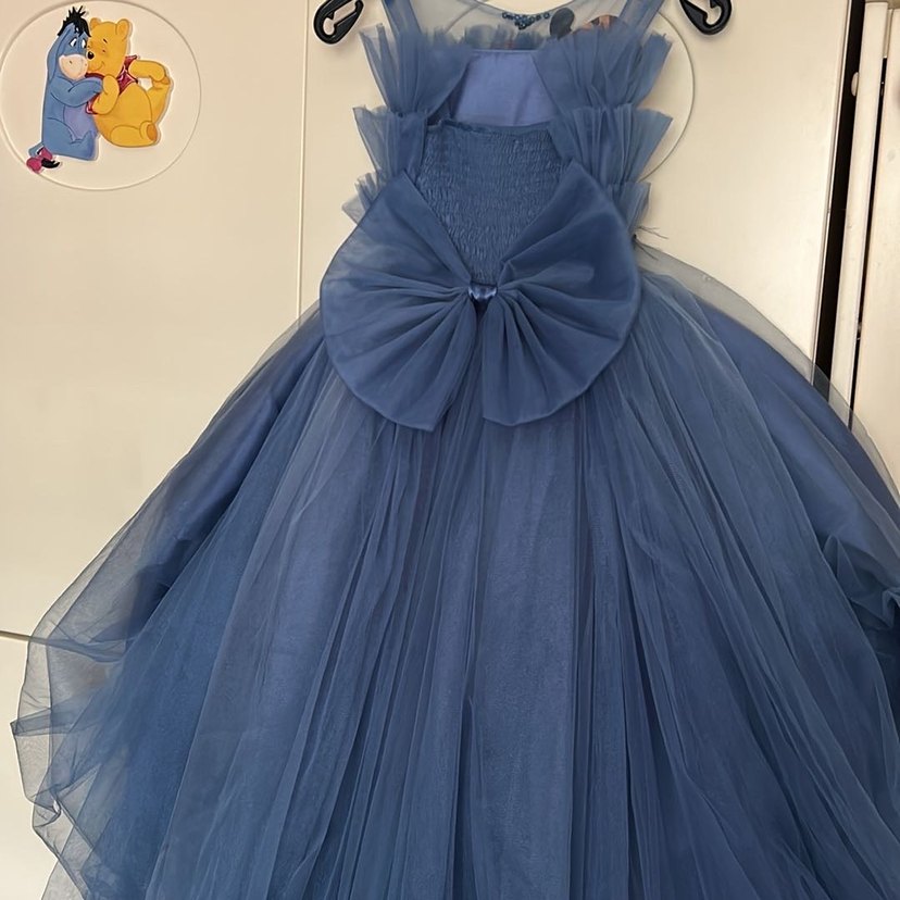 Navy Straplez Fırfırlı Kız Çocuk Elbise - Görsel 4