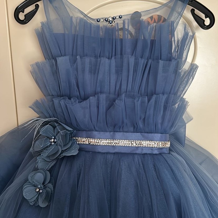 Navy Straplez Fırfırlı Kız Çocuk Elbise - Görsel 2