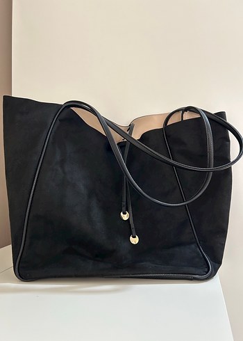 H&M Siyah Suet Tote Canta