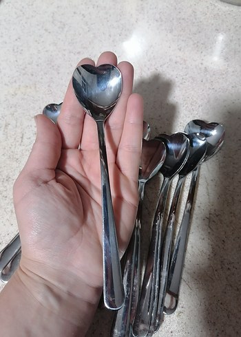 Kalp Uçlu Gümüş Renkli Çay Kaşıkları - Görsel 3