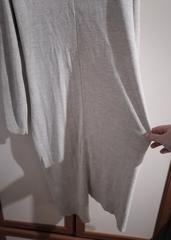 Krem rengi Uzun Kollu Yüksek Yakalı Salaş Triko - Görsel 4