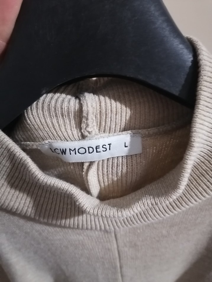 Krem rengi Uzun Kollu Yüksek Yakalı Salaş Triko - Görsel 5