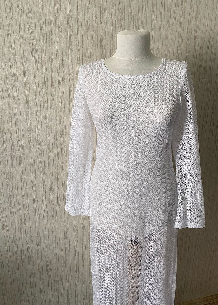 Beyaz tül pareo. Transparan elbise - Görsel 2