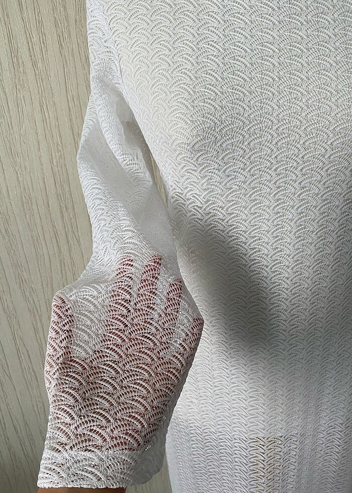 Beyaz tül pareo. Transparan elbise - Görsel 3