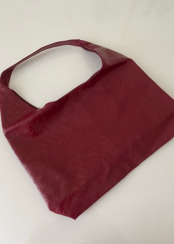 Beden bordo Renk Emma örgü desenli büyük boy çanta
