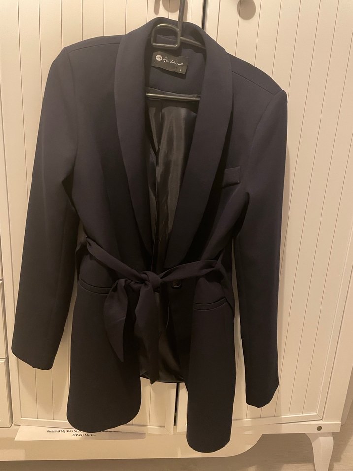 Lacivert kuşaklı blazer takım - Görsel 5