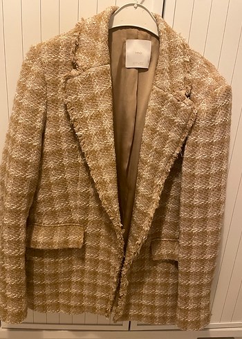 Bej Twit Blazer Mango - Görsel 5