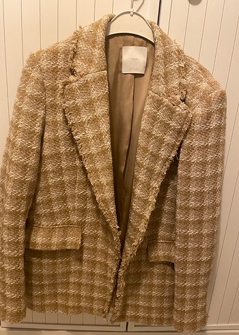 Bej Twit Blazer Mango - Görsel 4