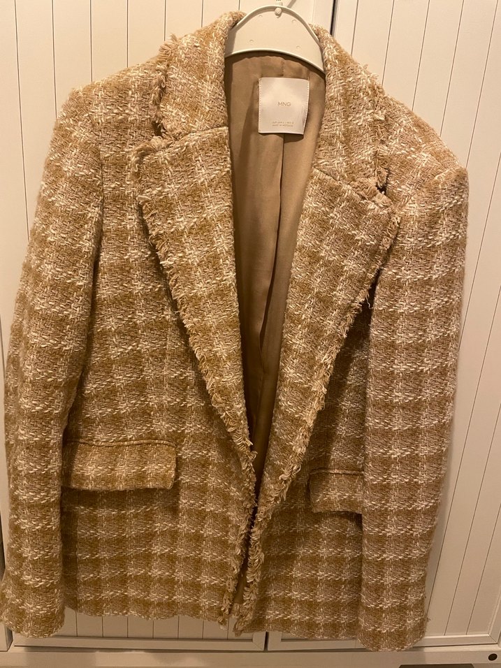 Bej Twit Blazer Mango - Görsel 5