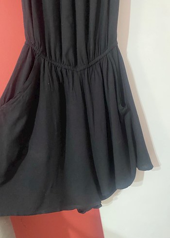 Kısa Kollu Siyah Straplez Mini tulum - Görsel 6