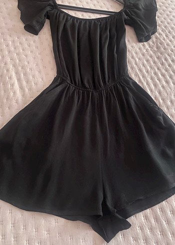 Kısa Kollu Siyah Straplez Mini tulum - Görsel 8