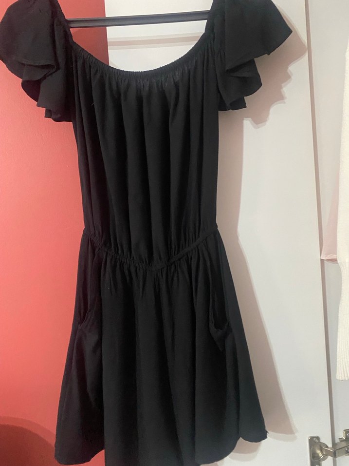 Kısa Kollu Siyah Straplez Mini tulum - Görsel 4